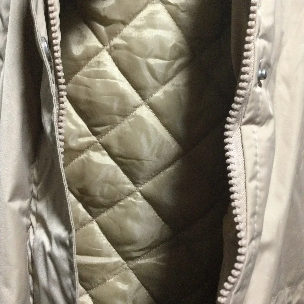 Bella Donna Moda Italiana Beige Quilted Lined Parka Jacket with Faux Fur Hood XL